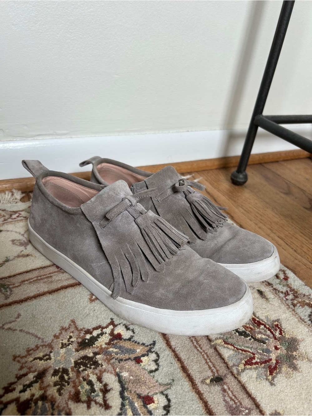 kate spade Taupe Suede Fringe Slip-On Sneakers